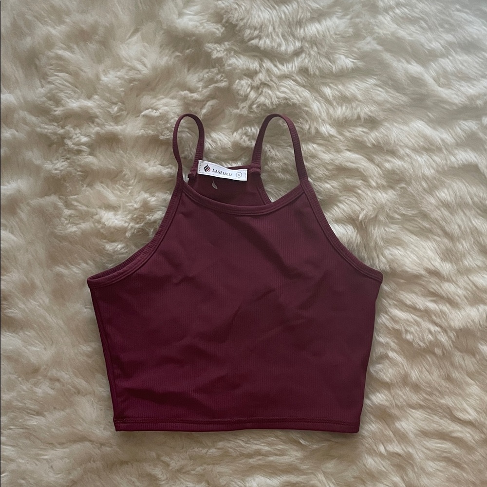 Laslulu workout Maroon Crop Top stretchy size small s